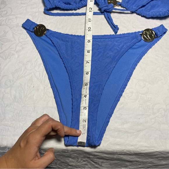 FUBU Swim Set Textured Logo Print Metal Decal Halter Triangle Suit Bikini Small - Picture 6 of 13